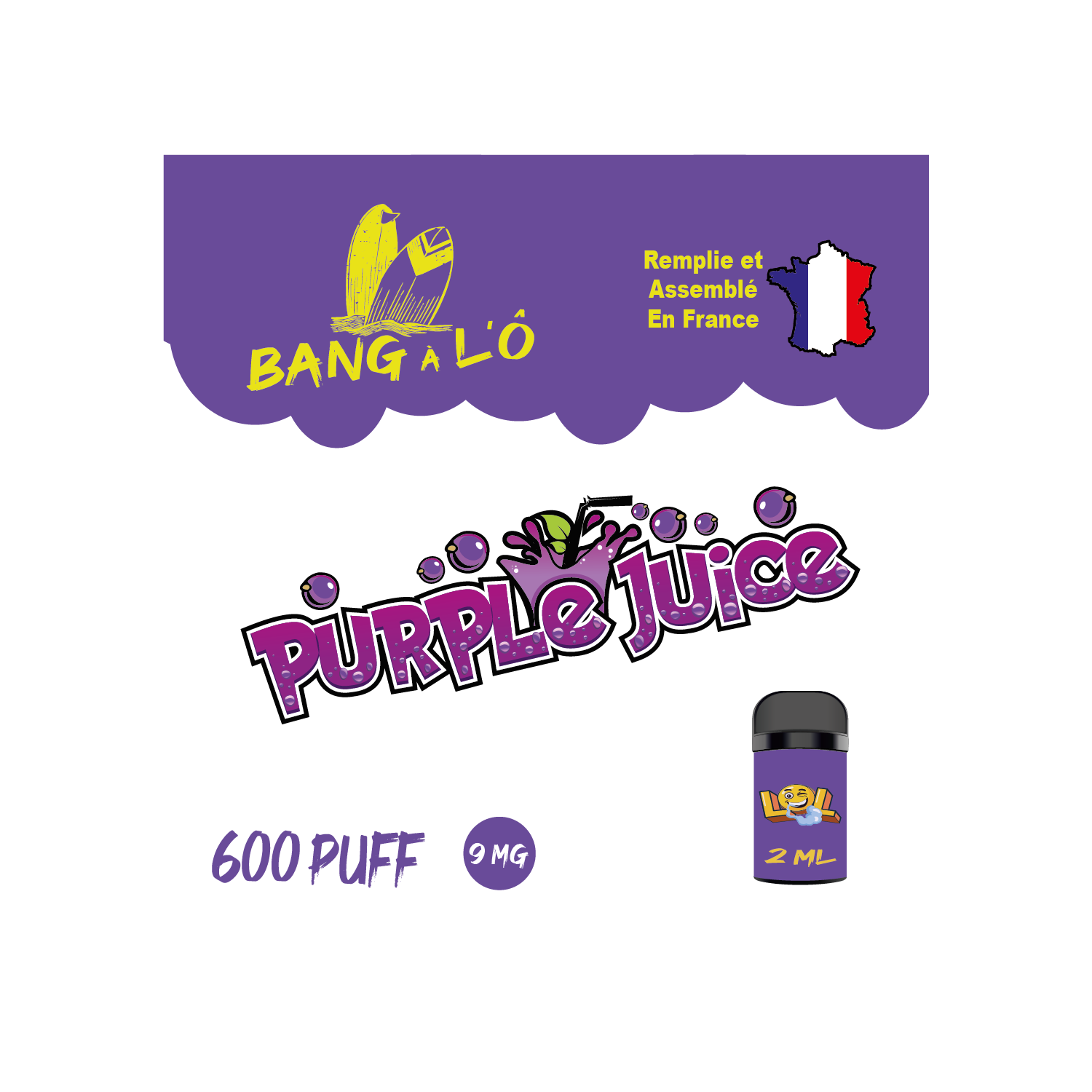 10 Cartouches  Purple Juice 9 mg - 2 ml - Easy Fast